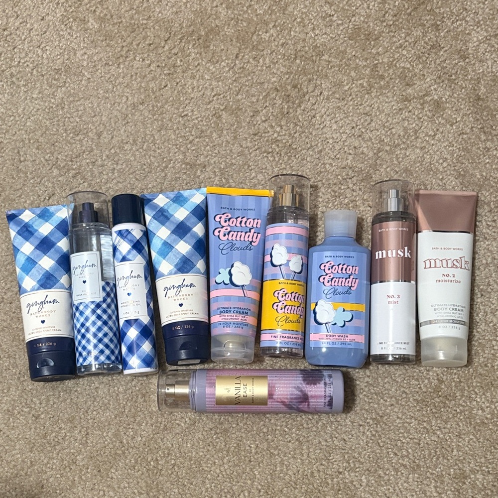 Bath & Body Works Cotton Candy,Gingham, musk, vanilla ease Body Care Lot